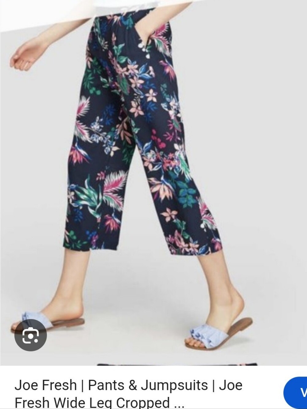 Women’s Floral Print Wide-Leg Pants - Navy